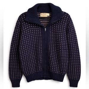 Vintage London Fog Wool Zip Sweater Cardigan XL Navy Nordic Pattern Outdoors